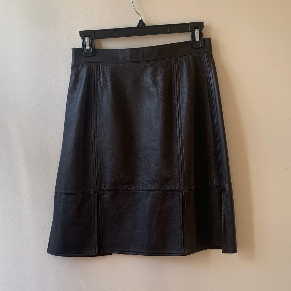 St. John Collection dark brown vegan Leather A-Line Skirt
